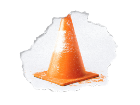 Construction traffic cone with dirt spots on transparent background