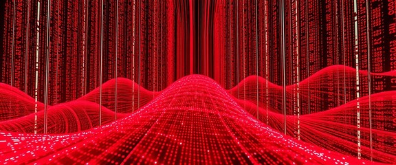 Crimson-hued digital data streams repeating infinitely,  loop,  digital