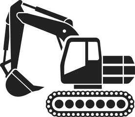Black Silhouette of an Excavator on White Background digger construction