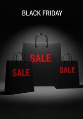 Black Friday sale. Three shopping bags with red sale text. Discount and promotion concept for advertising banner design and commercial use.