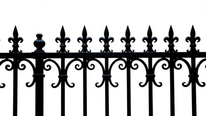 Ornate black iron fence with scrollwork and fleurdelis