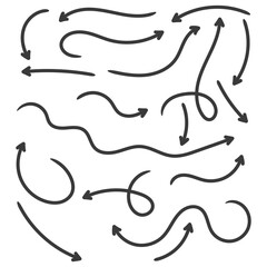 collection of hand drawn arrow doodle elements featuring curved lines and simple shapes