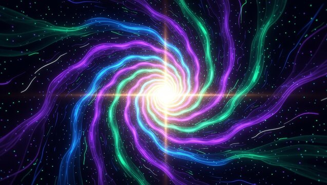 Vibrant cosmic light swirl with glowing stars - Powered by Adobe