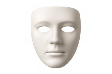 White theatrical mask showing an expressionless face, symbolizing anonymity, a hidden identity, character, or the concept of persona