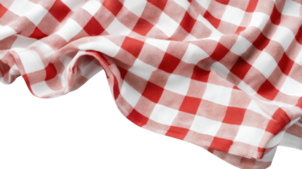 Red and white checked napkin with folded textured fabric, picnic kitchen textile detail, rustic pattern style isolated on white background