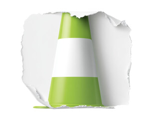Green traffic cone on a transparent background with paper effect