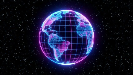 Neon digital globe in starry space