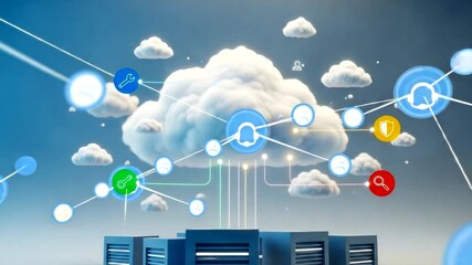 Modern cloud computing architecture, illustrating data connection and network infrastructure, for - Powered by Adobe