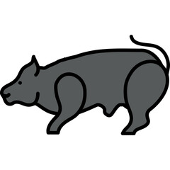 Stylized Gray Pig With Black Outline Standing Side Profile On Transparent Background Farm Animal Wildlife Cartoon Graphic