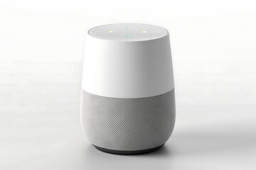 Modern white smart speaker with textured base on a white background
