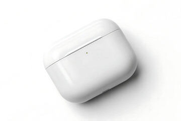 Clean white wireless earbud charging case isolated on white background