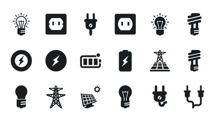 Electricity and energy icon set isolated on white background, Vector