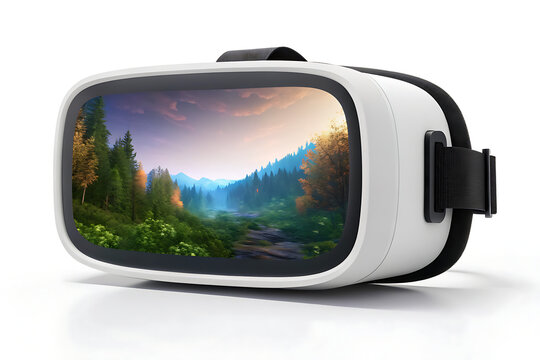 Virtual reality headset displaying immersive forest landscape - Powered by Adobe