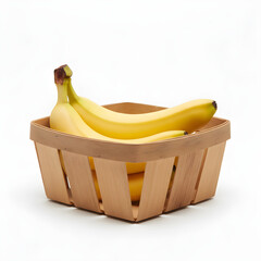 Banana Fruit In Slotted Wooden Basket Low Angle