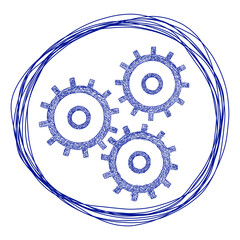 Gears Sprockets Drawn Blue Pen Isolated White Background Circle