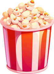Cartoon movie cinema popcorn bucket of sweet fast food snack, vector icon. Cartoon popcorn bucket for movie theater or cinema bar menu object