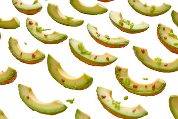 Seamless pattern of avocado slices isolated on transparent background