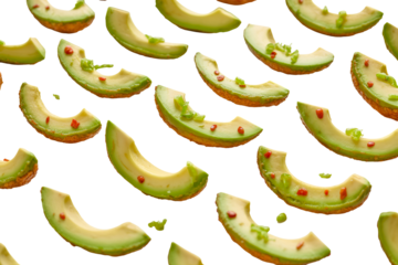 Seamless pattern of avocado slices isolated on transparent background