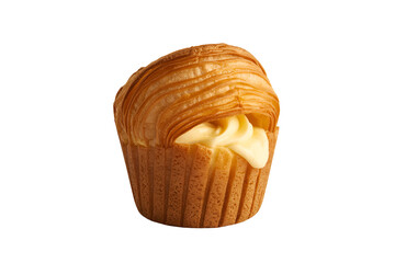 Golden brown muffin with cream filling isolated on transparent background