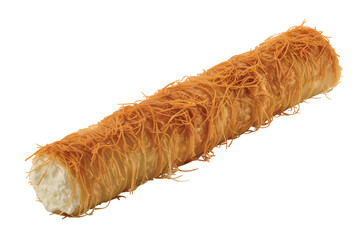 Golden kataifi pastry roll filled with cream isolated on transparent background