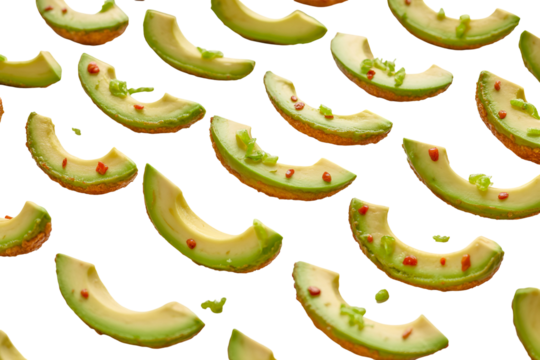 Seamless pattern of avocado slices isolated on transparent background