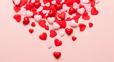 Cascading red and white heart candies create a romantic valentine s day background