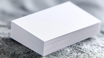 Fototapeta premium Stack of blank white business cards on textured surface, symbolizing branding, identity, printing and minimal clean stationery design.