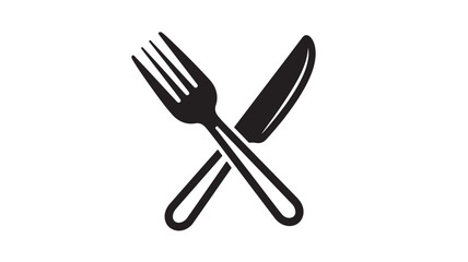Fork and knife icon crossed cutlery symbol in simple flat vector design isolated on white background