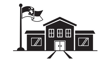 School building vector icon with flag simple flat design for education and learning concepts isolated on white background