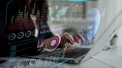 High-tech global network connection interface showing worldwide digital communication, data exchange, and internet connectivity. Global connection, data interaction, and worldwide communication. Thunk - Powered by Adobe