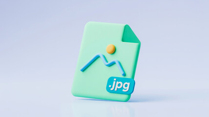 3d rendering of a green jpg file icon with a mountain graphic on a light background