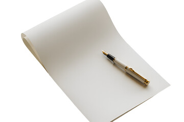 Blank paper and fountain pen isolated on transparent background