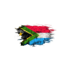 South Sudan Flag Map with Black, Red, and Green Stripes and Blue Triangle, National Symbol Illustration Isolated on White Background