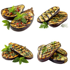 Grilled eggplant with herb isolated on with white background