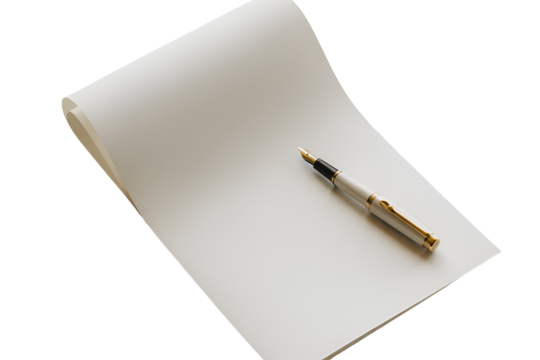 Blank paper and fountain pen isolated on transparent background