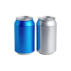 can of soda featuring two shades of blue and grey base set against white background 