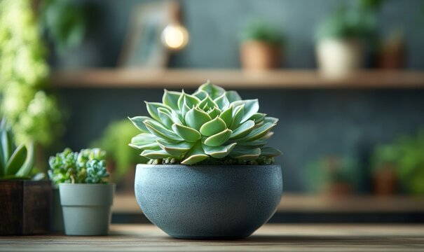 Plant growth with succulent and natural green dcor for sustainable living. Eco-friendly indoor environments promoting health and eco-conscious design, Generative AI - Powered by Adobe