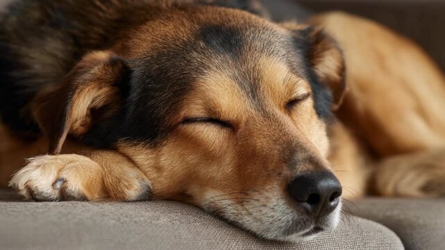 Adorable sleeping dog with a peaceful expression, perfect for pet lovers and animal imagery