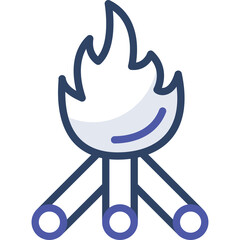 Stylized Icon of a Campfire with Blue Flames and Wood Logs on a Transparent Background