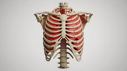3d rendering of human rib cage with internal organs isolated on white background