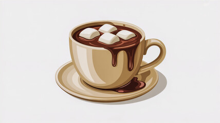 Pixel art illustration of a cup of hot chocolate with marshmallows isolated on white background