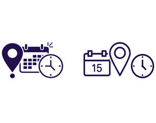 Icons representing scheduling, location, and time management for planning and organization