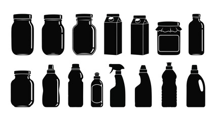 Diverse product container silhouettes isolated on white background, Vector