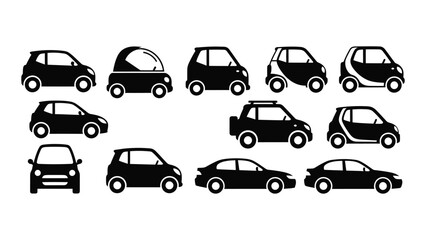 Collection of car silhouettes isolated on white background, Vector