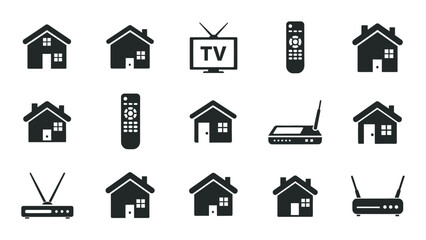 Home and technology silhouettes icon set isolated on white background, Vector
