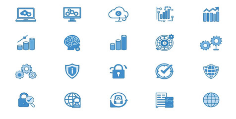 Obraz premium cloud computing, data security, network, technology icons, server, database, analytics, finance, global network, web development, digital marketing, security shield, padlock, data transfer, hosting, s