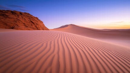 Fototapeta premium Purple Landscapes A desert landscape with purple sand dunes and rock formations, otherworldly and dramatic.