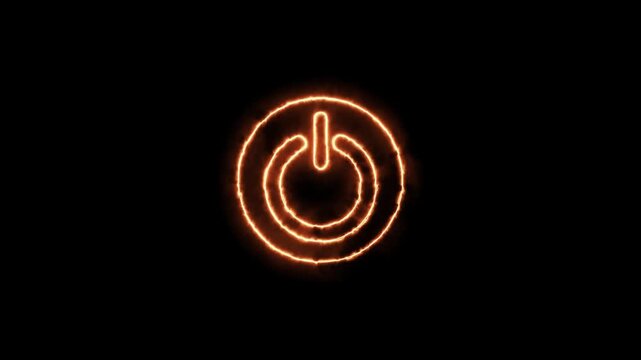 Neon glowing power button icon animated on a black background. Glowing neon power icon sign with neon circle animation. Neon power reset button sign animation.4K video