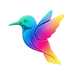 Fototapeta premium A vibrant, stylized hummingbird in flight, rendered with a glossy, rainbow gradient of colors.