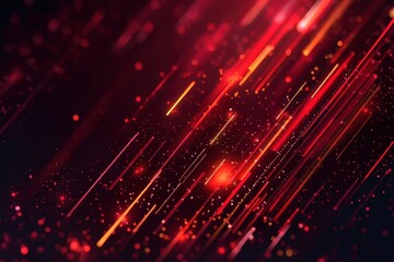 Obraz premium Abstract background with glowing red and orange light trails and sparkling particles, representing data flow